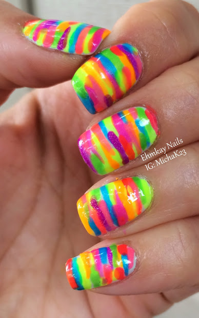 ehmkay nails rainbow neon stripe