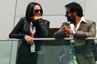 Ajay Devgan and Sonakshi at F1 Indian Grand Prix in Buddh International Circuit