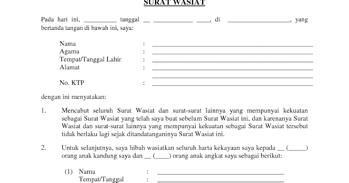 Kumpulan Contoh Surat Wasiat Terlarang