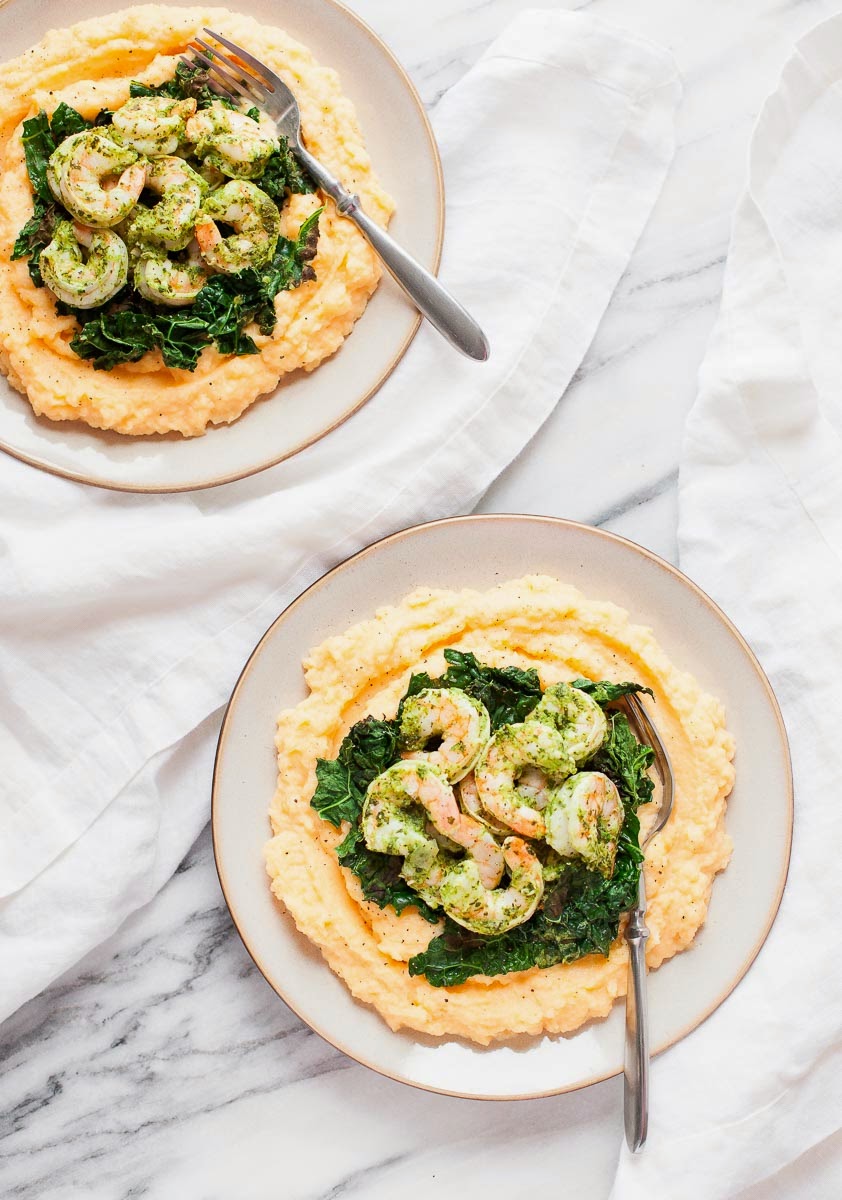Spicy Shrimp and Kale with Creamy Rutabaga | acalculatedwhisk.com