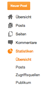 Screenshot des Blogger Menüs