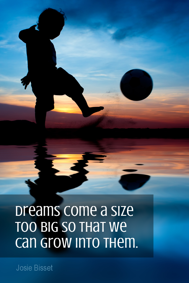 visual quote - image quotation for GOALS - Dreams come a size too big so that we can grow into them. - Josie Bisset