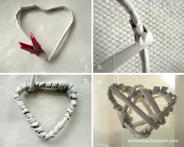 tutorial, Newspaper hearts, recycling newspapers, taaskasutus, window hangers, window decorations, ajalehest südamed, akna dekoratsioonid