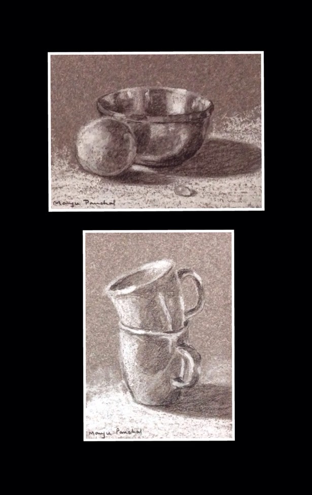 Two charcoal sketchings using general charcoal pencil by Manju Panchal
