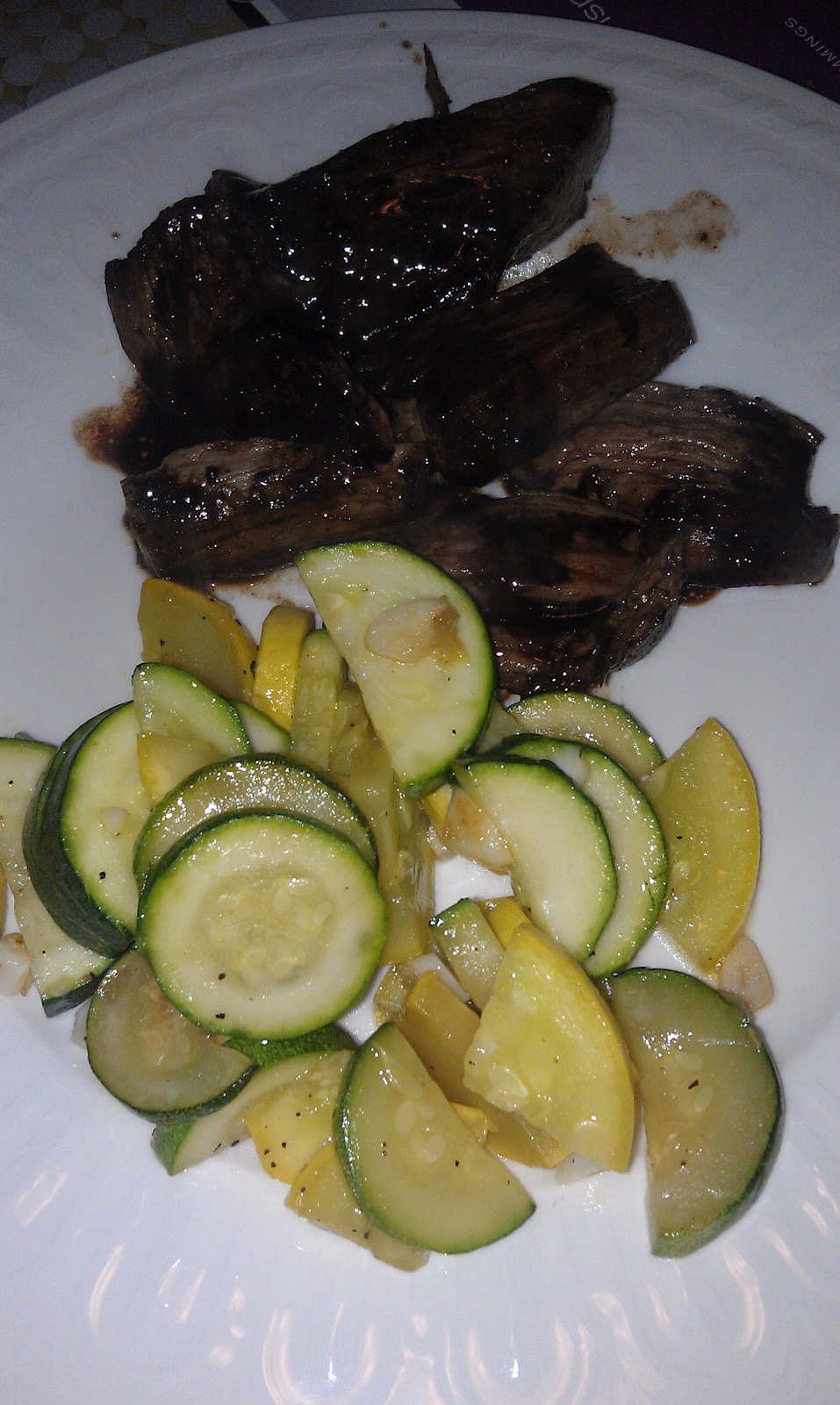 Balsamic Glazed Flank Steak with Garlic Zucchini and Squash The