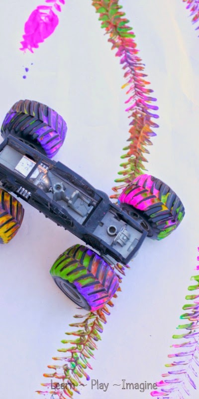 Painting with trucks - a simple art project for kids with very little prep time required! 