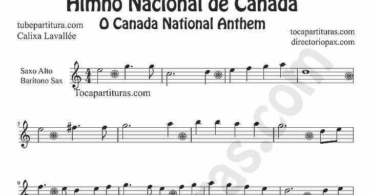 Tubescore Canada Nathional Anthem Sheet Music For Alto Saxophone And Baritone Saxophone O Canada Music Score