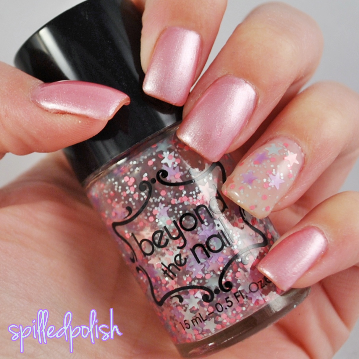spilledpolish Pale Pink Pearl Nails with Dawn's Glimmer Accent Nail