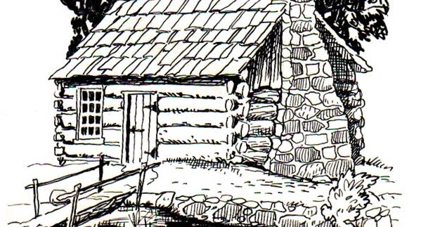 Cabaña junto al río: dibujo para colorear