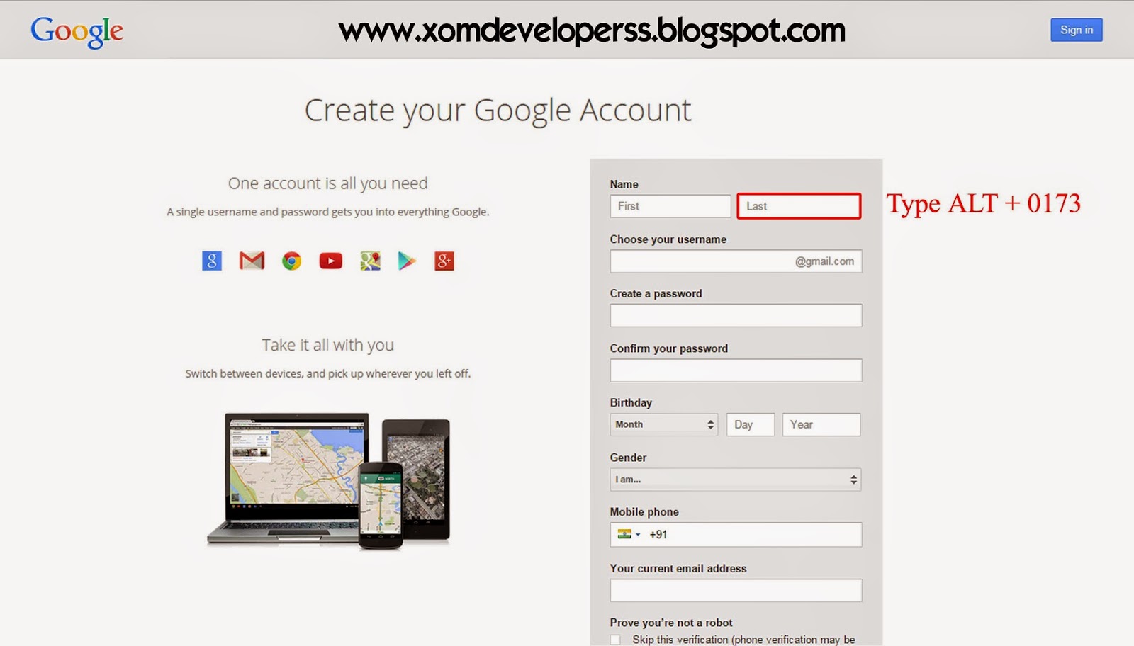 create a gmail account