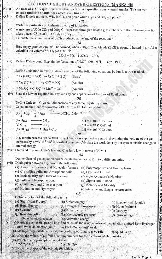 practical centre Preparation papers 2015 class 11th
