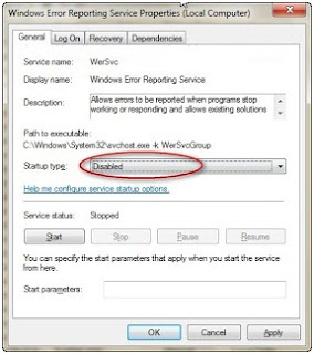 Menonaktifkan (disable) error reporting windows 7