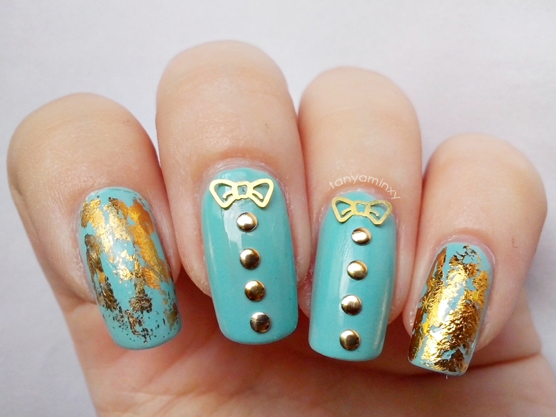 Mint & Gold Nails Born Pretty Store Round Studs Bows Foil