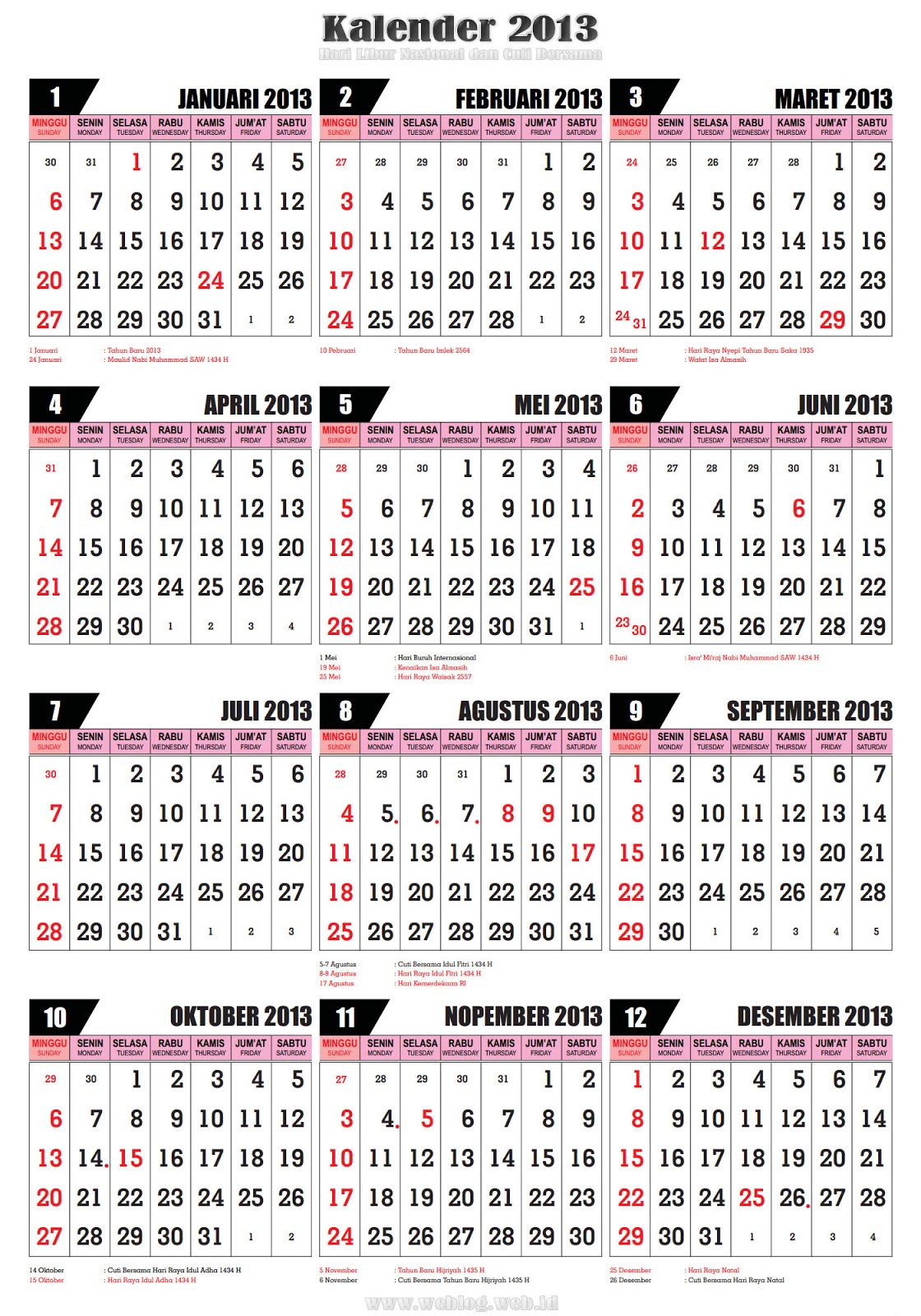 46++ Kalender tahun 2013 lengkap info