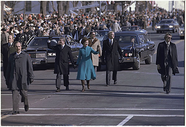 SAIC Dick Keiser (far left) and the agents with President Carter