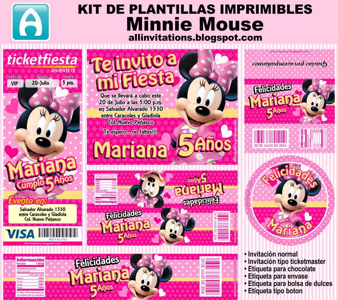 Kit de plantillas imprimibles con el personaje de Minnie Mouse