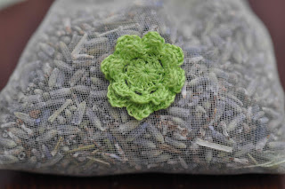 Organza and crochet flower lavender bag