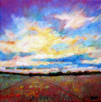 Big Sky by Bee Skelton big sky painting, autumn fields, acrylic painting on canvas, art for sale,