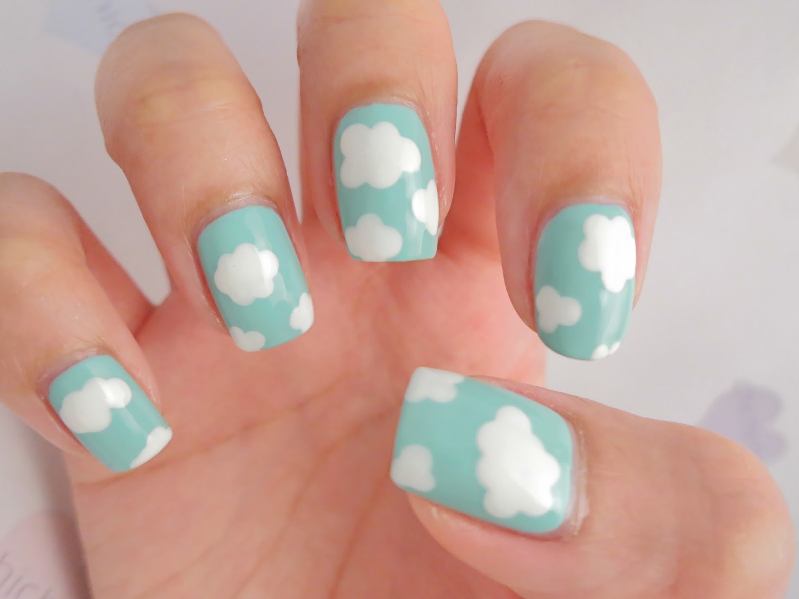 White Clouds Blue Sky Nail Art chichicho