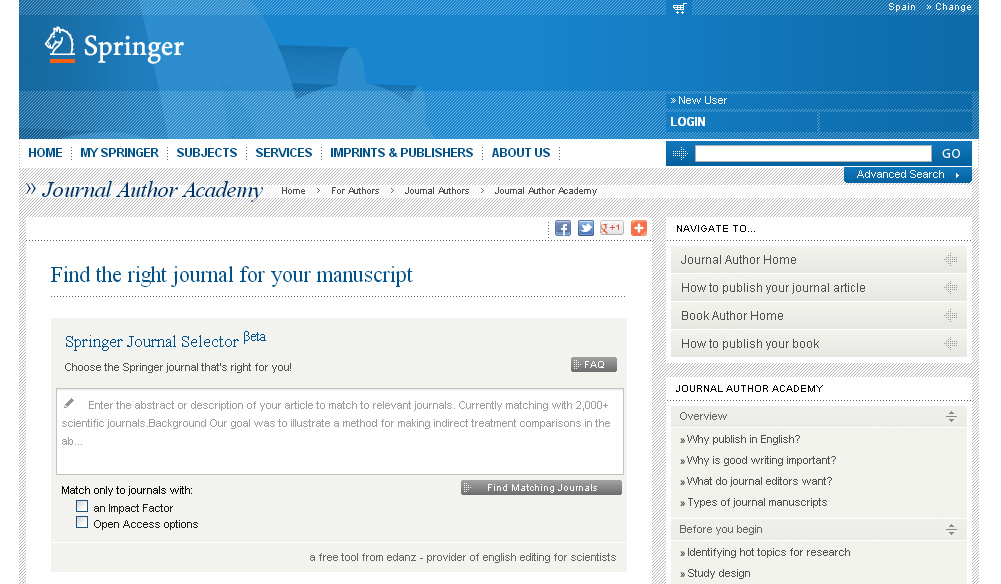 Noticias y Punto Springer Journal Selector ayuda a elegir la revista