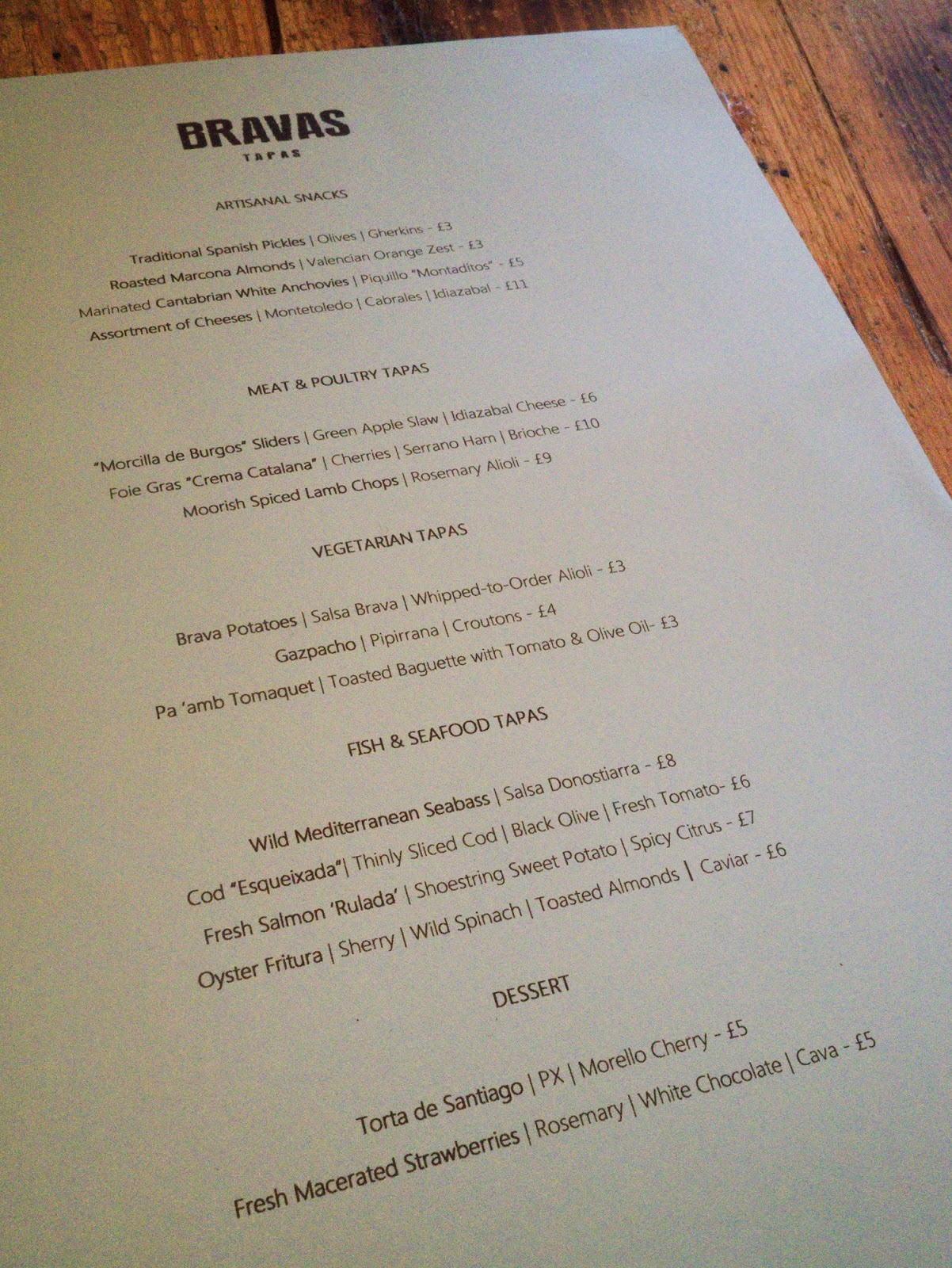 Bravas Tapas restaurant St Katherine Docks London menu Bravas Tapas restaurant St Katherine Docks London menu