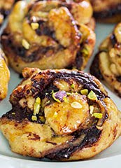 Valrhona Chocolate & Pistachio Babka Buns w/ Maldon Salt Flakes and Lemon Zest (GF)