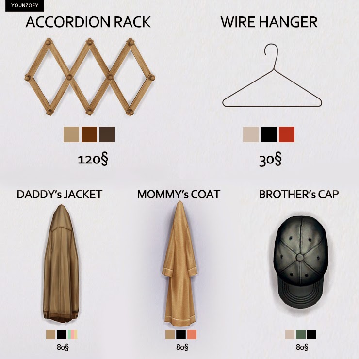 My Sims 4 Blog Wall Coat Rack Set by YoungZoey