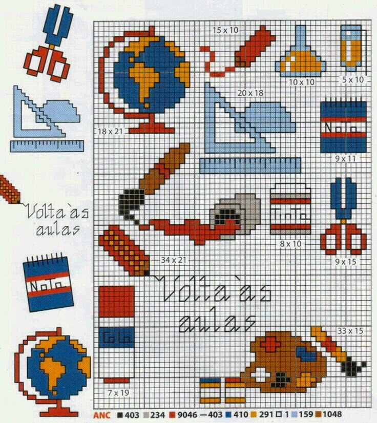 ♥Meus Gráficos De Ponto Cruz♥: Material Escolar em Ponto Cruz
