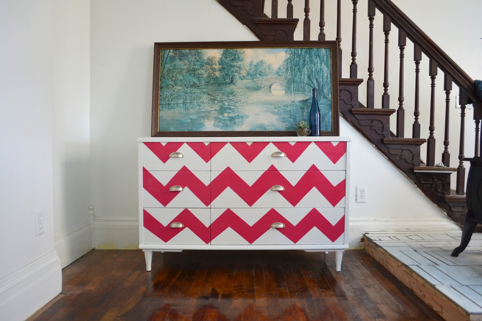 Beatnik Barn Pink and White Chevron Dresser