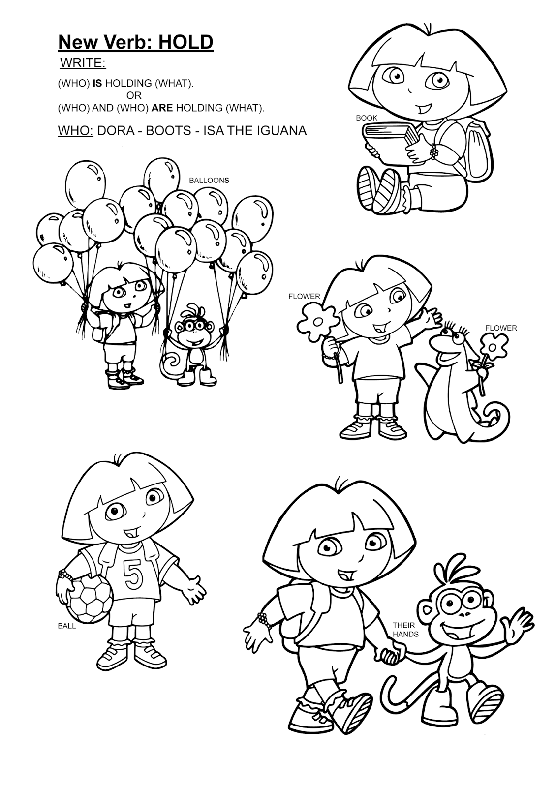 Páginas para colorear originales Original coloring pages: 'Hold' starring  Dora the Explorer