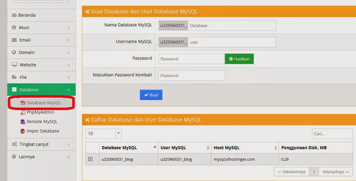 Buat DataBase Belajar Membuat Website