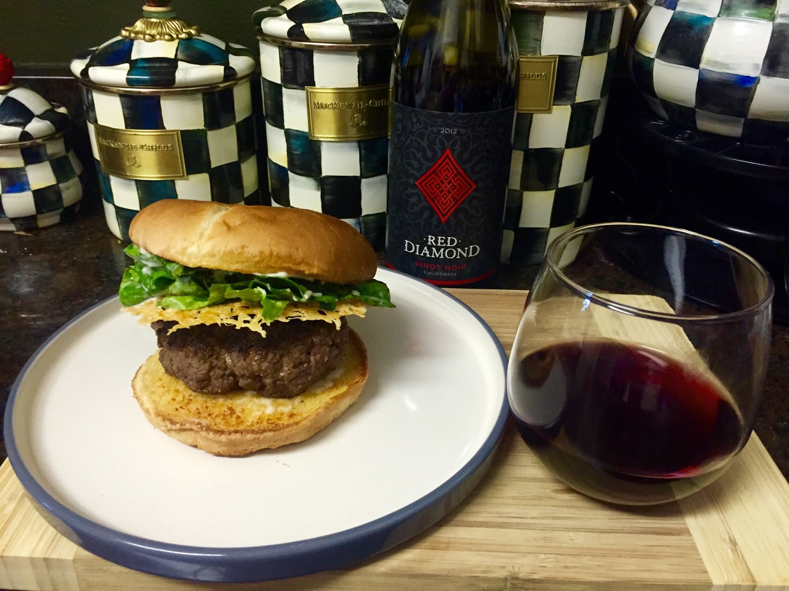 I Run For Wine Caesar Salad Burger Recipe with Red Diamond Pinot Noir