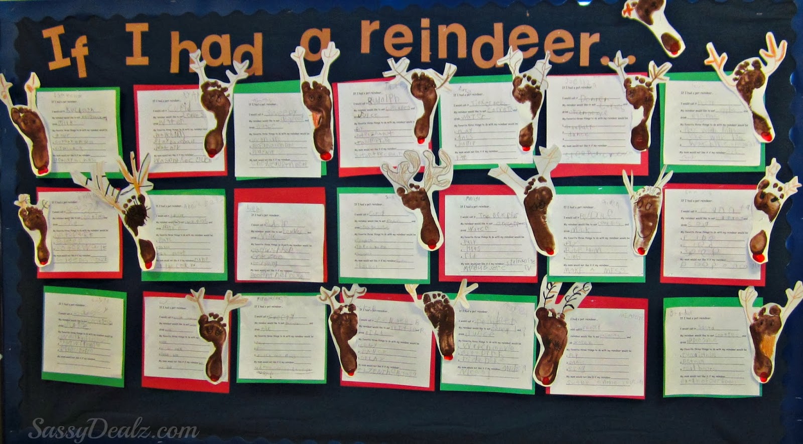 Footprint Reindeer Bulletin Board Idea For Christmas Crafty Morning