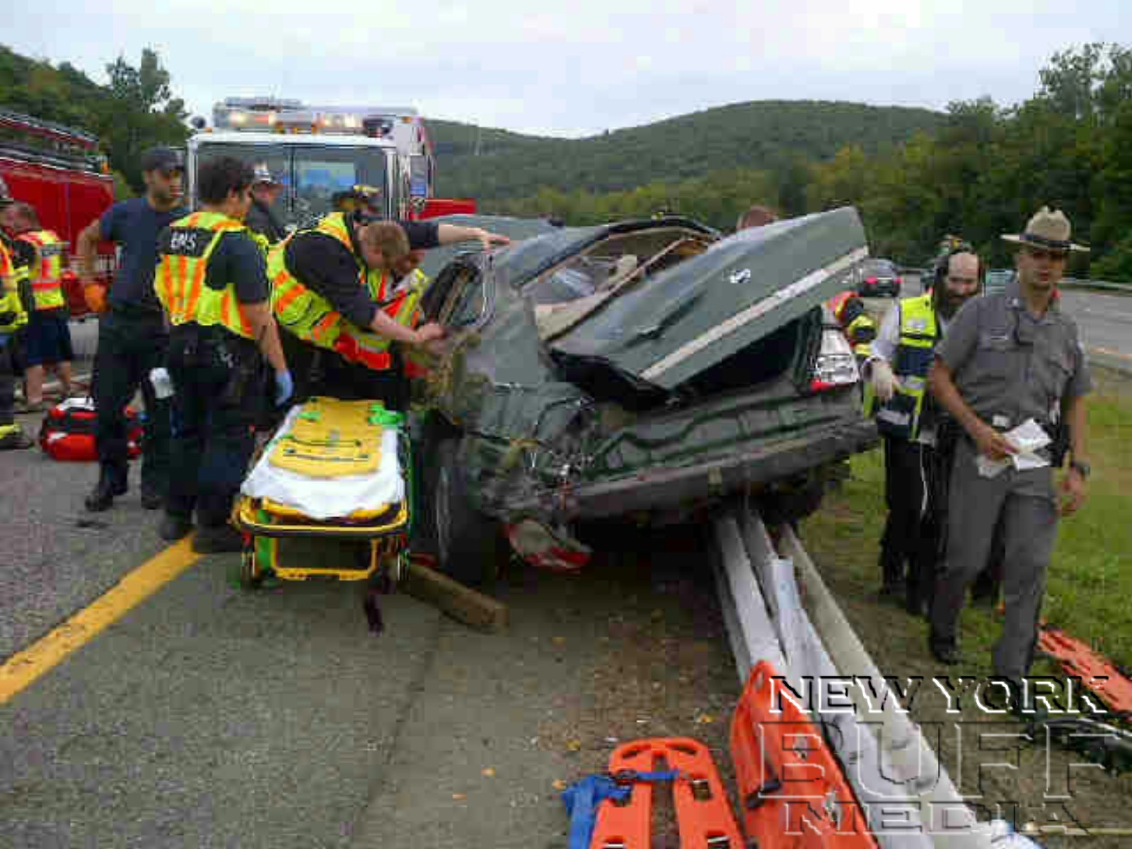 New York Buff Media Car Overturns In Sloatsburg On The NYS Thruway