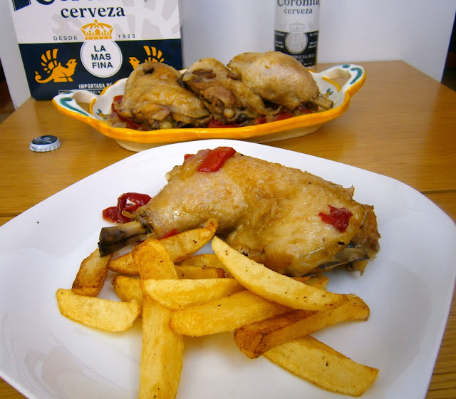 Muslos de pollo guisado con cerveza coronita Muslos de pollo guisado con cerveza coronita