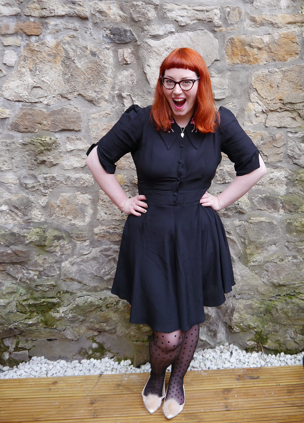 Edinburgh, Scottish bloggers, Metropolitain Fashion Show, Blogger awards, Coco Fennel flamingo dress, Best Witches necklace from Cheap Frills, ASOS pink pom pom shoes, polka dot tights, red head, ginger hair