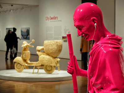 India Shining V (Gandhi with iPod), 2008 by Debanjan Roy and the gold Scooter, 2007 by Valay Shende