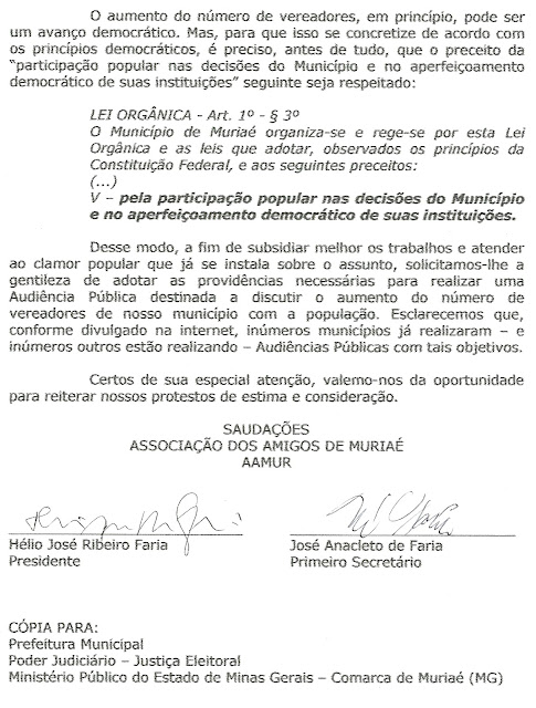 AAMUR solicita audiência pública sobre o aumento do número de vereadores