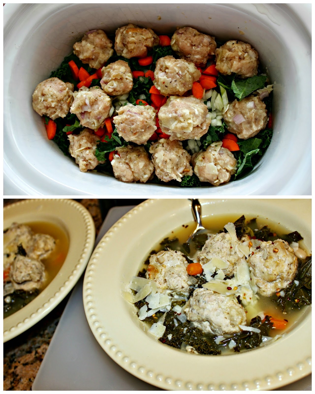 PAMPERS AND PEARLS Skinny Slow Cooker Kale & Turkey Meatball Soup