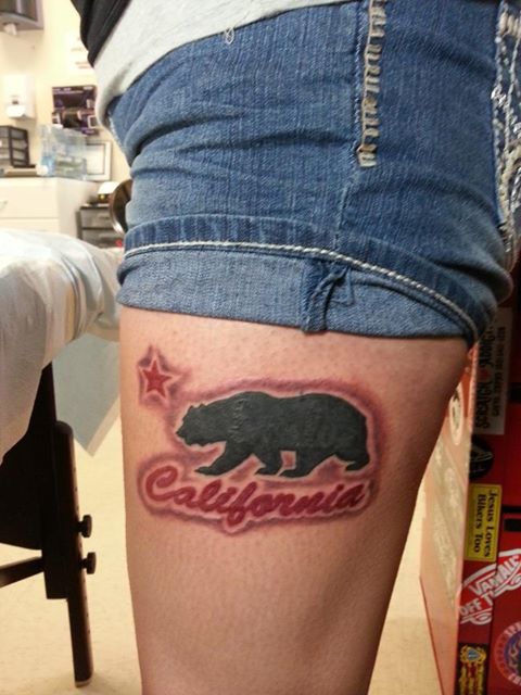 California Bear Flag Tattoo on Leg | Bear Flag Museum