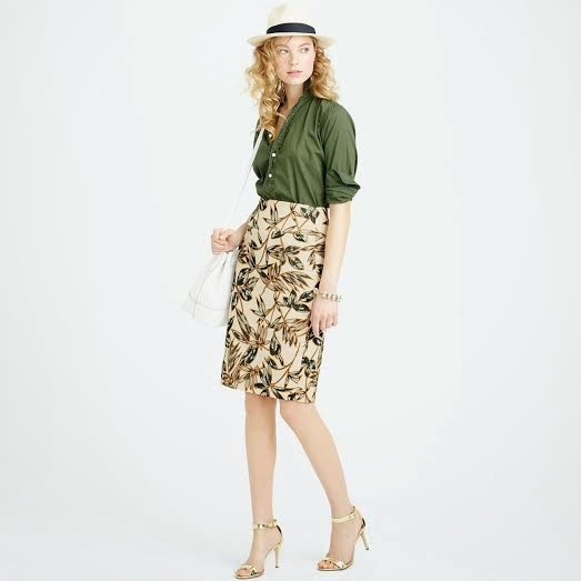 J. Crew Gold Foil Leaf Pencil Skirt Really