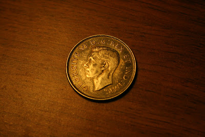 Obverse of the 1945 Canadian King George VI 50 cent piece
