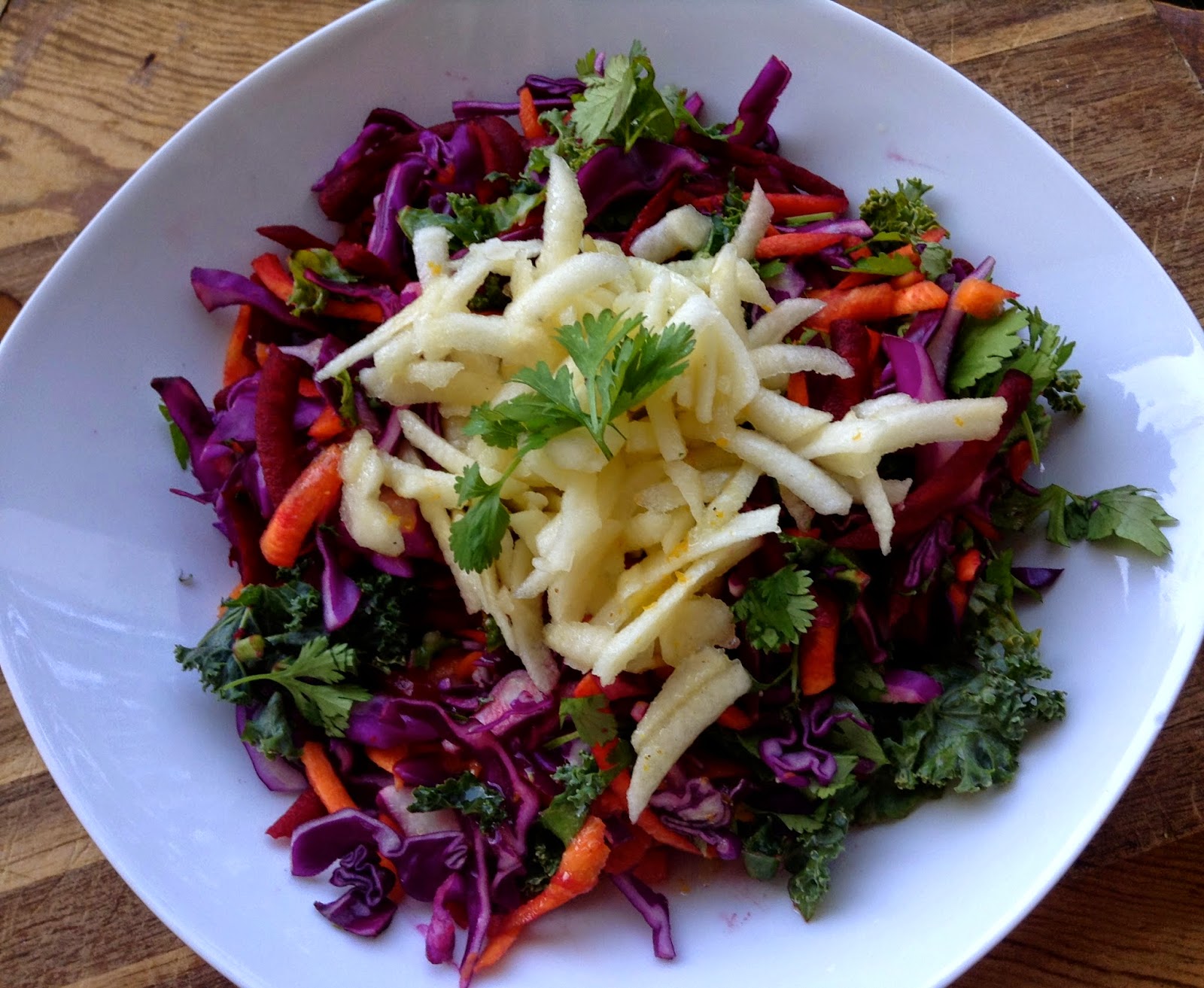 shredded rainbow salad with orange vinaigrette