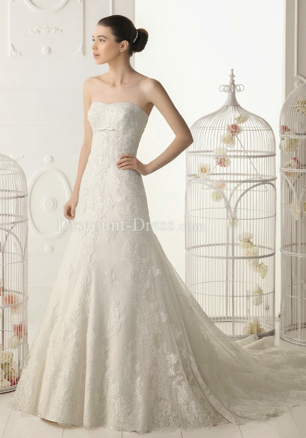 Lace Fit N Flare Strapless Natural Waist Sleeveless Floor Length Wedding Dress