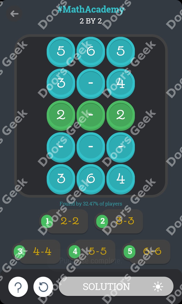 Math Academy "2 by 2" Solution/Answers Doors Geek