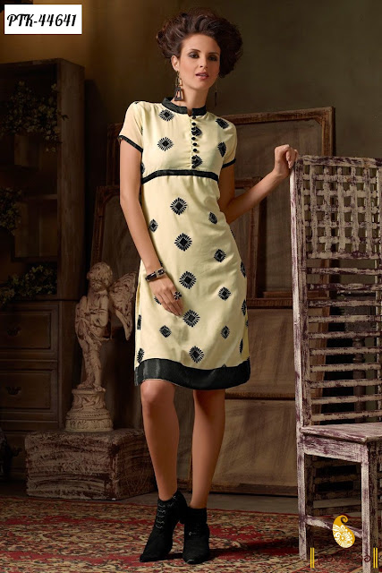 Cream georgette embroidery kurti online shopping at lowest price in India
