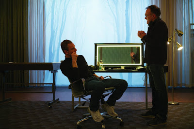 Danny Boyle and Michael Fassbender on the set of Steve Jobs