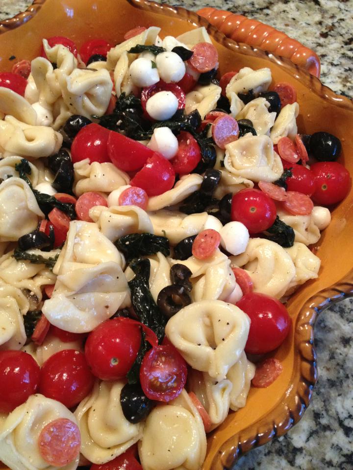 A Little Slice of Heaven Tortellini Pasta Salad with Pepperoni and Black Olives