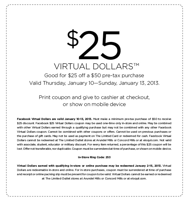 Treasure Hunt for Coupons The Limited FREE 25 Virtual Dollars