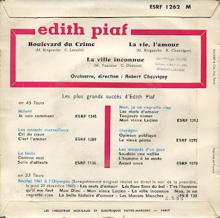 Edith Piaf - Boulevard du crime - France - 1961 - Back